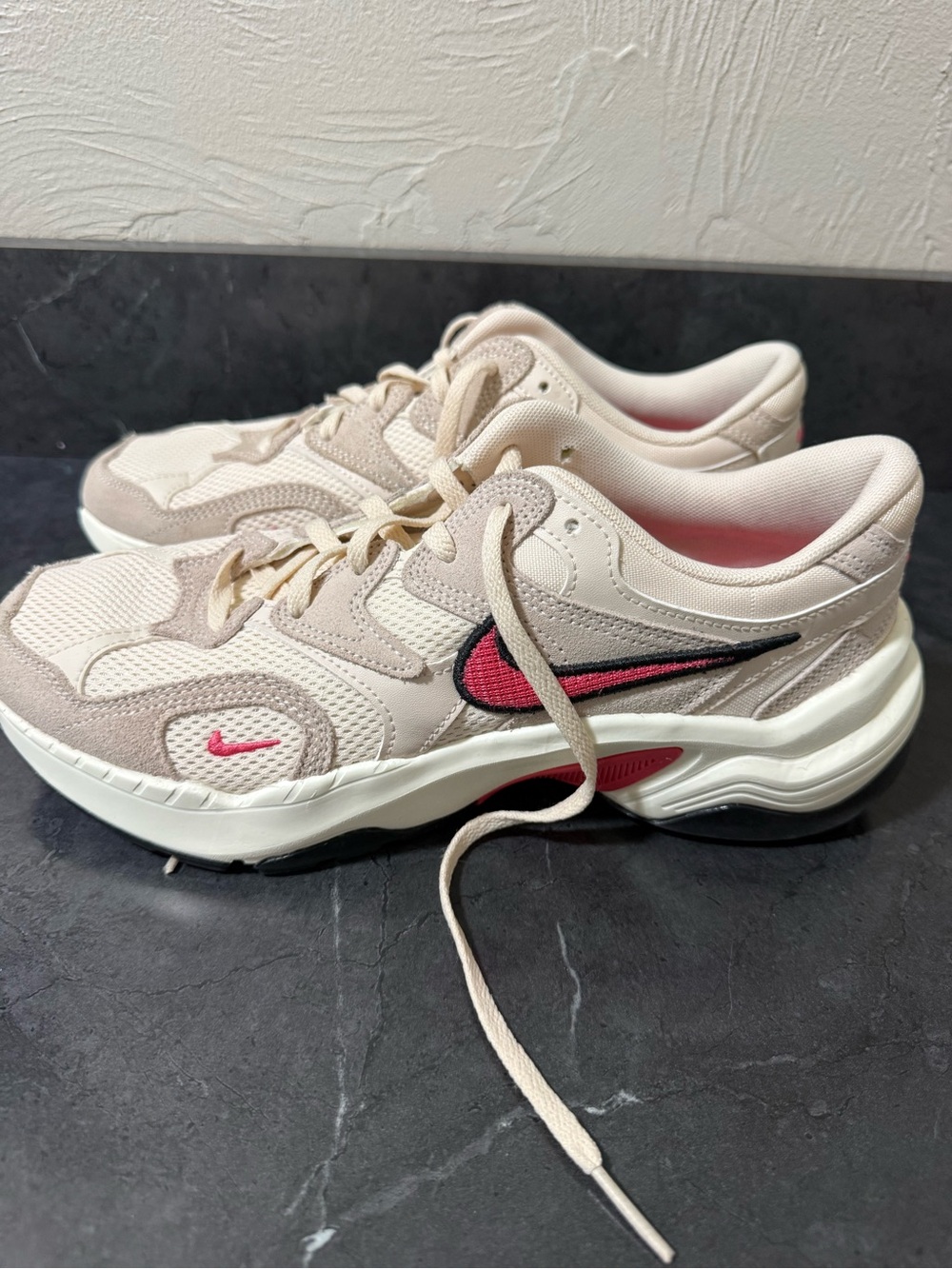 Nike Women's Cream and Pink Running Sneakers